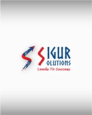 Sigur Solutions angular blue lettering and red and blue arrow symbol