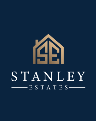 Stanley Estates gold monogram and white wordmark on a navy background